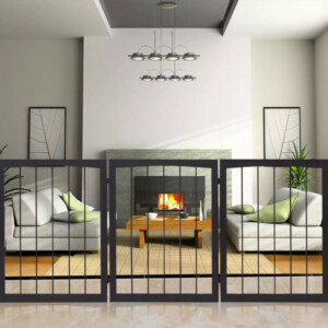 Costway Πτυσσόμενο Διαχωριστικό Προστασίας για Κατοικίδια από Ξύλο Πεύκου 80x60 εκ. PS7854 - Image 4