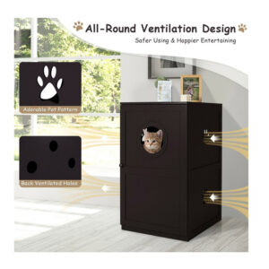 Ξύλινο Ντουλάπι 2 Επιπέδων για Αμμολεκάνη Γάτας 60 x 53 x 90 cm Costway PV10001CF - Image 4