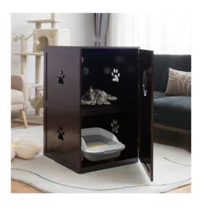 Ξύλινο Ντουλάπι 2 Επιπέδων για Αμμολεκάνη Γάτας 60 x 53 x 90 cm Costway PV10001CF - Image 5