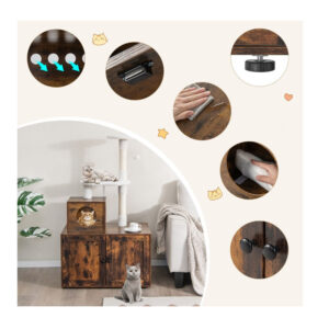 Ξύλινο Ντουλάπι για Αμμολεκάνη Γάτας με Στύλο Γρατζουνίσματος Νυχιών 77.5 x 48.5 x 132 cm Costway PV10055CF - Image 2