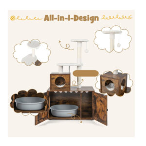 Ξύλινο Ντουλάπι για Αμμολεκάνη Γάτας με Στύλο Γρατζουνίσματος Νυχιών 77.5 x 48.5 x 132 cm Costway PV10055CF - Image 3