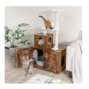 Ξύλινο Ντουλάπι για Αμμολεκάνη Γάτας με Στύλο Γρατζουνίσματος Νυχιών 77.5 x 48.5 x 132 cm Costway PV10055CF - Image 4