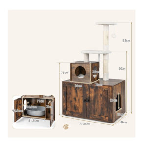 Ξύλινο Ντουλάπι για Αμμολεκάνη Γάτας με Στύλο Γρατζουνίσματος Νυχιών 77.5 x 48.5 x 132 cm Costway PV10055CF - Image 5