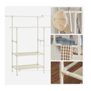 Διπλή Μεταλλική Κρεμάστρα Ρούχων Δαπέδου με 2 Υφασμάτινα Ράφια 114 x 45 x 171 cm Χρώματος Λευκό Songmics RDR02WT - Image 2