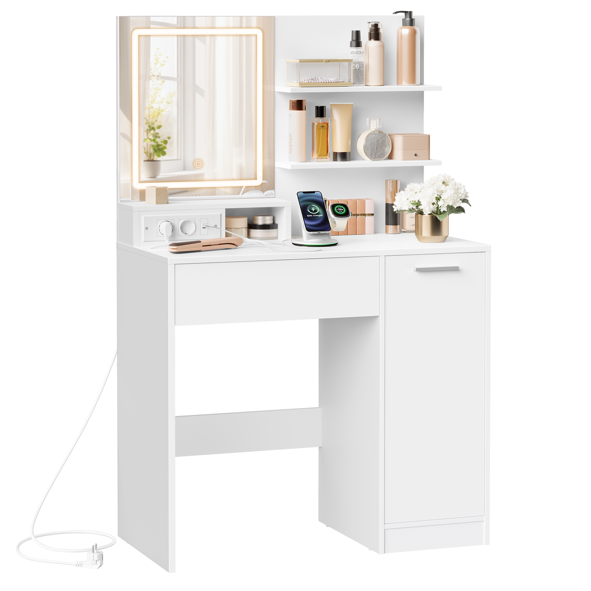VASAGLE Επίπλο Τουαλέτα με LED Καθρέφτη & Πρίζα - Λευκό VASAGLE Επίπλο Τουαλέτα με LED Καθρέφτη & Πρίζα - Λευκό