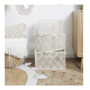 Σετ Μεταλλικά/Βαμβακερά Ορθογώνια Καλάθια Αποθήκευσης Nesting Boho 37 x 27 x 21 cm 3 τμχ Home Deco Factory RG0022 - Image 4