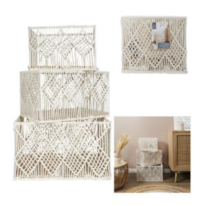 Σετ Μεταλλικά/Βαμβακερά Ορθογώνια Καλάθια Αποθήκευσης Nesting Boho 37 x 27 x 21 cm 3 τμχ Home Deco Factory RG0022 - Image 5