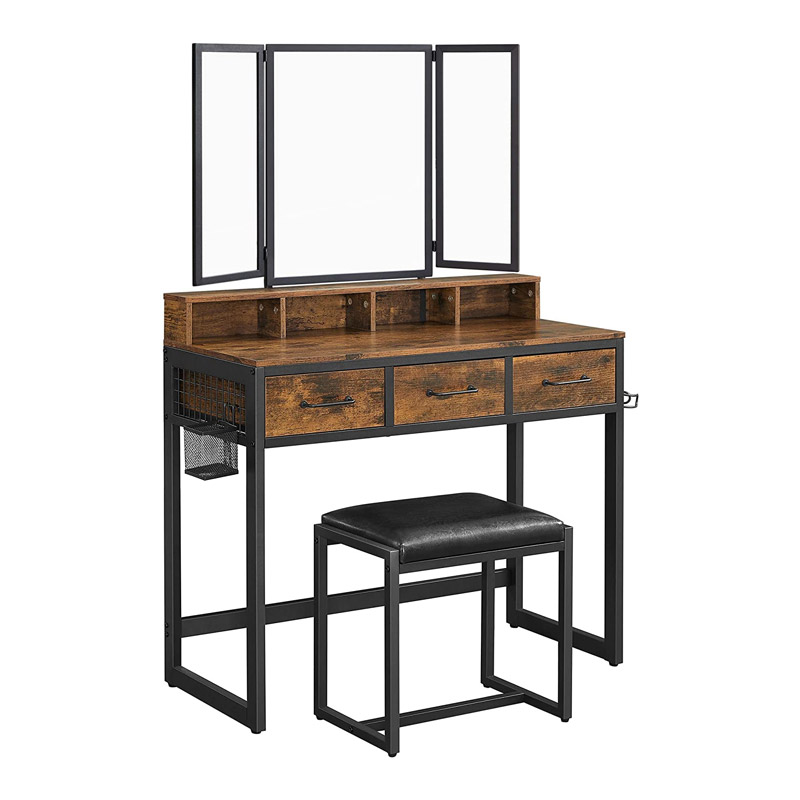 Μεταλλικό Μπουντουάρ με Πτυσσόμενο Καθρέπτη και Σκαμπό 90 x 40 x 141 cm VASAGLE RVT004B01 Μεταλλικό Μπουντουάρ με Πτυσσόμενο Καθρέπτη και Σκαμπό 90 x 40 x 141 cm VASAGLE RVT004B01