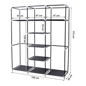 Φορητή Υφασμάτινη Ντουλάπα με Μεταλλικό Σκελετό Χρώματος Μαύρο 150 x 45 x 175 cm Songmics RYG12B - Image 3