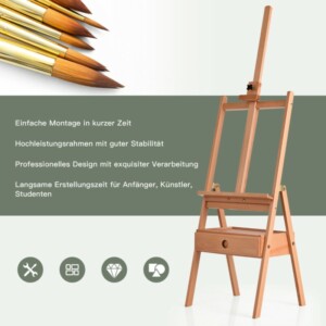 Costway Καβαλέτο Ζωγραφικής Δαπέδου με Συρτάρι από Ξύλο Οξιάς Ρυθμιζόμενο με Ράφι Φυσικό ST39512 - Image 3