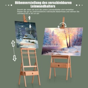 Costway Καβαλέτο Ζωγραφικής Δαπέδου με Συρτάρι από Ξύλο Οξιάς Ρυθμιζόμενο με Ράφι Φυσικό ST39512 - Image 5