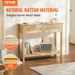 Τραπέζι Κονσόλα VEVOR Rattan με 2 Συρτάρια και Συρόμενη Πόρτα Φυσικό  TBXGZ2CMSYGBWFU0TV0 - Image 2