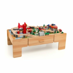 Costway  Σετ παιχνιδιού τρένου 100 τεμαχίων από ξύλο με αναστρέψιμη επιφάνεια για παιδιά από 3 ετών 120 x 60 x 40 εκ. TM10008