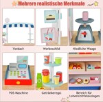 Costway Παιδικό Ξύλινο Τρόλεϊ Τροφίμων με 3 Ρόδες και Ταμειακή Μηχανή για Παιδιά από 3 Ετών TM10037 - Image 4