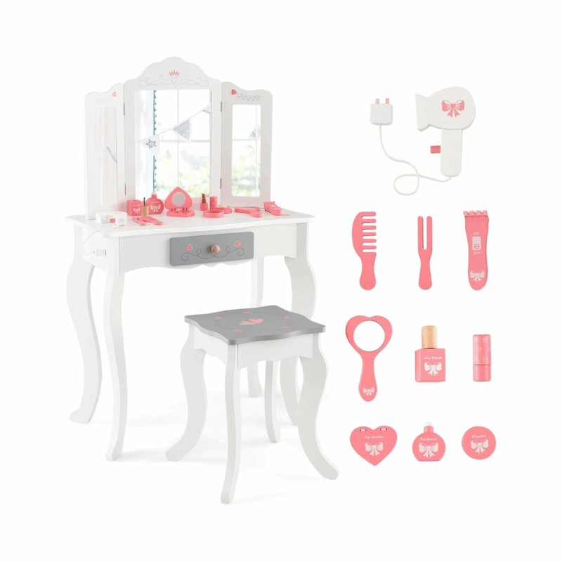 Costway Σετ Τουαλέτας Μακιγιάζ 2-σε-1 για Παιδιά με Αξεσουάρ και Αποσπώμενο Καθρέφτη TM10043WH Costway Σετ Τουαλέτας Μακιγιάζ 2-σε-1 για Παιδιά με Αξεσουάρ και Αποσπώμενο Καθρέφτη TM10043WH