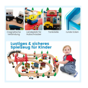 Παιδικό Ξύλινο Τραπέζι Διπλής Όψης με Σιδηρόδρομο 80 τμχ 82.5 x 60 x 40 cm Costway TM10052 - Image 2