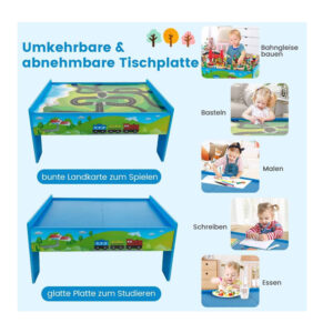 Παιδικό Ξύλινο Τραπέζι Διπλής Όψης με Σιδηρόδρομο 80 τμχ 82.5 x 60 x 40 cm Costway TM10052 - Image 3