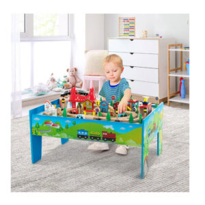 Παιδικό Ξύλινο Τραπέζι Διπλής Όψης με Σιδηρόδρομο 80 τμχ 82.5 x 60 x 40 cm Costway TM10052 - Image 4