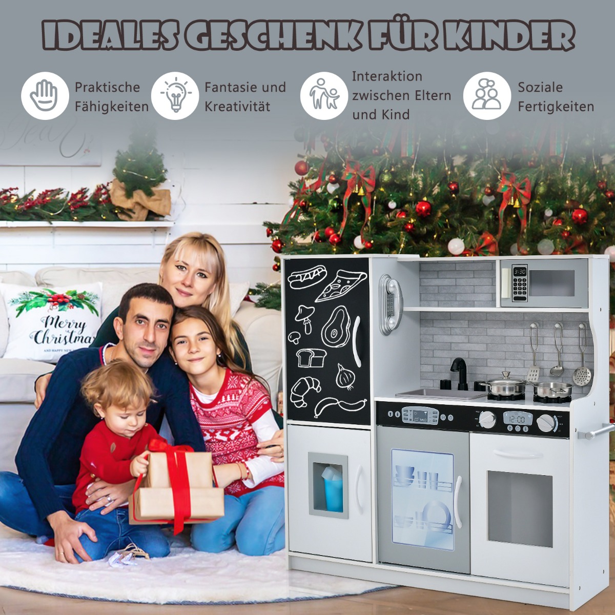 Costway Παιδική Κουζίνα Παιχνίδι με Πίνακα 82 x 24 x 80 cm Λευκό TP10126WH Costway Παιδική Κουζίνα Παιχνίδι με Πίνακα 82 x 24 x 80 cm Λευκό TP10126WH