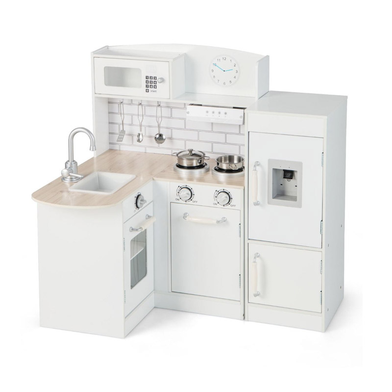 Παιδική Ξύλινη Γωνιακή Κουζίνα με Ψυγείο 65 x 60 x 85 cm Costway TP10141WH