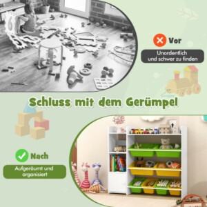 Costway Παιδική Ραφιέρα 4 Επίπεδων με 8 Κουτιά Αποθήκευσης & 2 Ανοιχτά Ράφια TP10250LV - Image 4