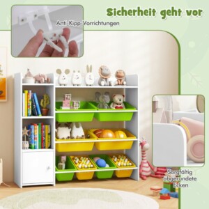 Costway Παιδική Ραφιέρα 4 Επίπεδων με 8 Κουτιά Αποθήκευσης & 2 Ανοιχτά Ράφια TP10250LV - Image 5