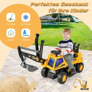 Costway Παιδικός Εκσκαφέας 6V με Περιστρεφόμενο & Ρυθμιζόμενο Κουβά & Μουσική Μαύρο + Κίτρινο - Image 3