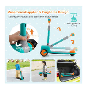 Παιδικό Πτυσσόμενο Τρίτροχο Πατίνι Costway TS10039GN - Image 4