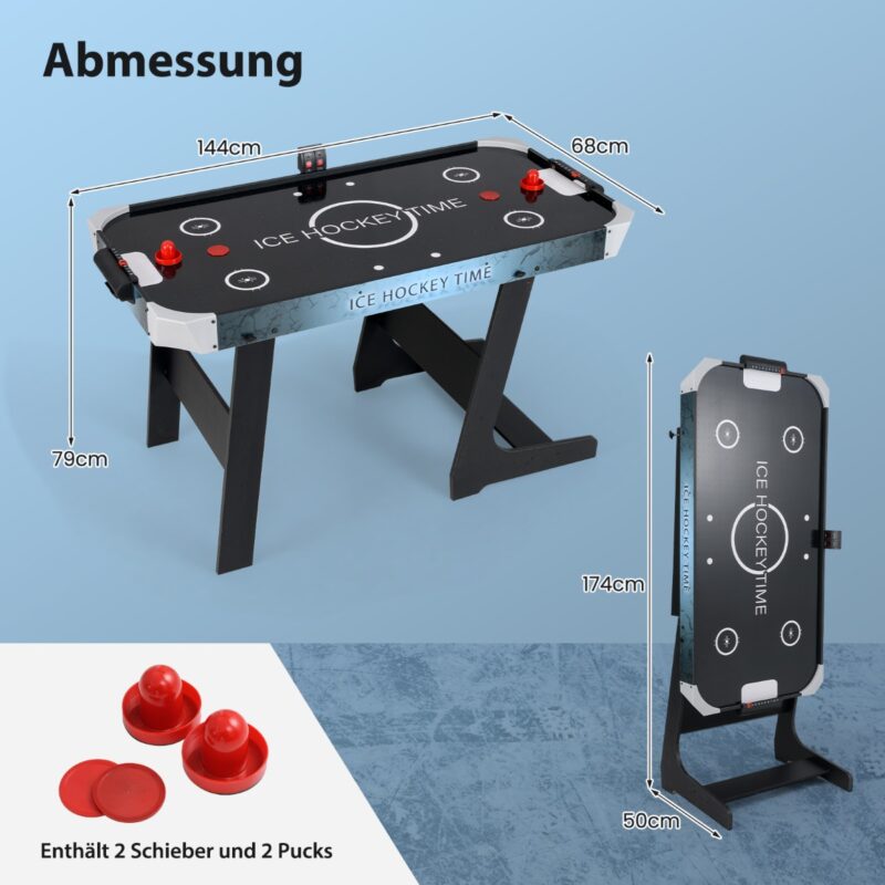 Costway Πτυσσόμενο Τραπέζι Air Hockey με LED και Ηλεκτρικό Κινητήρα 12V UY10184DE-BK - Image 2