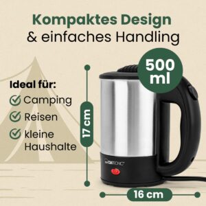 Βραστήρας Ταξιδίου από Ανοξείδωτο Ατσάλι 0.5L 1000 W- Μαύρο/Ασημί WKR3624 Clatronic - Image 2