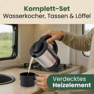 Βραστήρας Ταξιδίου από Ανοξείδωτο Ατσάλι 0.5L 1000 W- Μαύρο/Ασημί WKR3624 Clatronic - Image 3