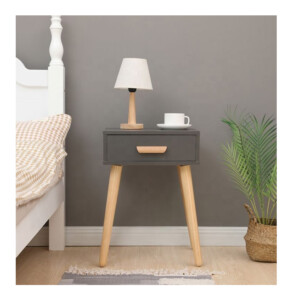 Ξύλινο Κομοδίνο με 1 Συρτάρι 46 x 36 x 58 cm Χρώματος Γκρι ModernHome WYJ-085-Grey - Image 3