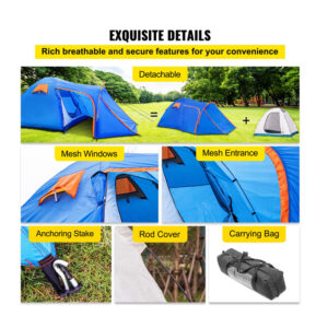 Σκηνή Κάμπινγκ 2-3 Ατόμων με Χώρο για Μοτοσικλέτα 405 x 215 x 170 cm VEVOR XZCPJSHBDSYDL5MJXV0 - Image 5