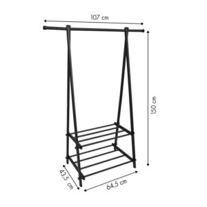 Μεταλλική Κρεμάστρα Ρούχων Δαπέδου με 2 Ράφια 107 x 43.5 x 150 cm ModernHome YLT-0311F-Black - Image 3