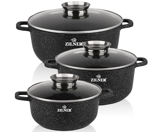 Σετ Μαγειρικά Σκεύη 3 τεμάχια με Γυάλινα Καπάκια - Μαύρο ZILNER ZL-7020 Σετ Μαγειρικά Σκεύη 3 τεμάχια με Γυάλινα Καπάκια - Μαύρο ZILNER ZL-7020