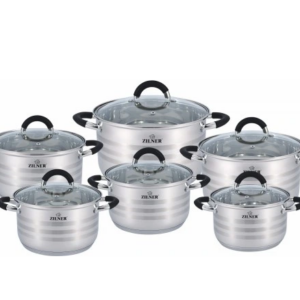 Σετ Μαγειρικά Σκεύη από Ανοξείδωτο Ατσάλι 12 τεμάχια Γκρι ZL-8332 ZILNER