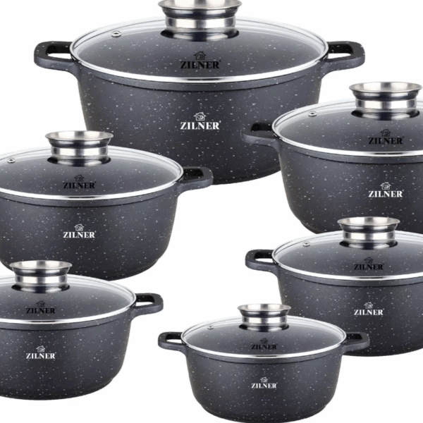 Σετ Μαγειρικά Σκεύη - Κατσαρόλες 12 τεμάχια Μαύρο ZL-8526 ZILNER
