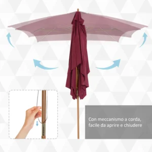 Outsunny Parasol in Wood, 2x3m, Bordeaux 01-0581 - Image 4