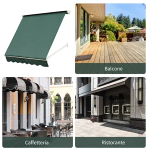 Outsunny drop-down τέντα με ρολό και ρυθμιζόμενη γωνία 0-120°, 180×70 cm, πράσινο 01-0694 - Image 5