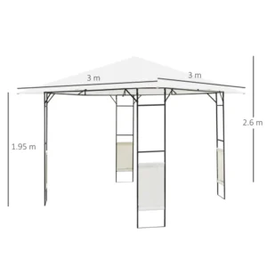 Outsunny Awning Gazebo White Metal 3x3m 01-0867 - Image 2