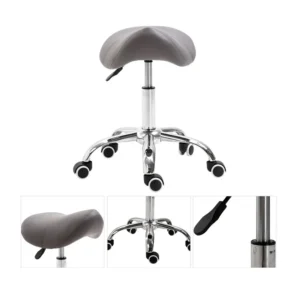 Τροχήλατο Σκαμπό με Ρυθμιζόμενο Ύψος 49-61 cm Χρώματος Γκρι HOMCOM 02-0695 - Image 2