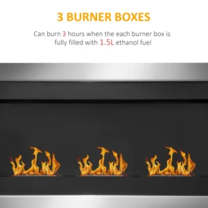 Επιτοίχιο τζάκι βιοαιθανόλης HomCom με 3 καυστήρες από ανοξείδωτο χάλυβα 1,5LT 110 x 63 x 16 cm 02-0759 - Image 3