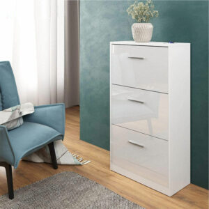 BAKAJI  Παπουτσοθήκη 3 Πόρτες Ράφια Διπλού Βάθους σε Ξύλο 59x22x105 εκ Λευκό Γυαλιστερό  02813468 - Image 2