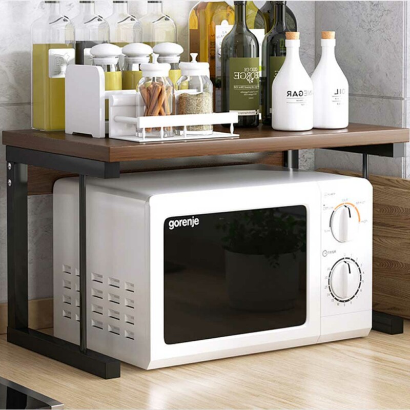 BAKAJI Ράφι Κουζίνας Ξύλο Καρυδιάς Μεταλλική Ραφιέρα για Φούρνο Μικροκυμάτων 02814331