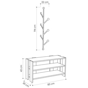 Shally Dogan Είσοδος Σκαπιέρα - Παπουτσοθήκη 3 Ραφιών με Κρεμάστρα Τοίχου 83 x 30 x 43cm Μοντέρνα Λευκή 02815297 - Image 4