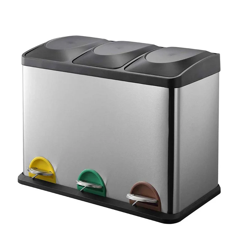 Μεταλλικός Τριπλός Κάδος Απορριμμάτων από Ανοξείδωτο Ατσάλι με 3 Πεντάλ 45 Lt Bakaji 02824807 Μεταλλικός Τριπλός Κάδος Απορριμμάτων από Ανοξείδωτο Ατσάλι με 3 Πεντάλ 45 Lt Bakaji 02824807
