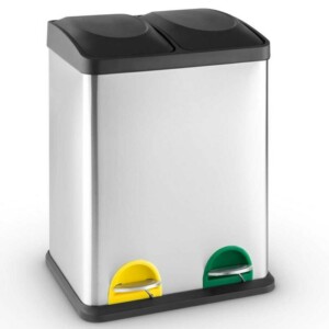 BAKAJI Κάδος Ανακύκλωσης 30 LT Ατσάλι 2 Χώροι Κάδος Απορριμμάτων με Πεντάλ 02824808