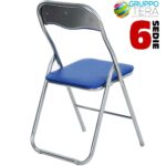 BAKAJI  Σετ 6 Καρέκλες Επενδυμένες Πτυσσόμενες Χρώμα ΜΠΛΕ Δομή Ασημί Μεταλλική Καρέκλα  02829360 - Image 2