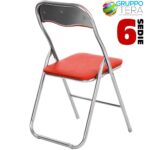 BAKAJI  Σετ 6 Καρέκλες Επενδυμένες Πτυσσόμενες Χρώμα Κόκκινο Δομή Ασημί Μεταλλική Καρέκλα  02829361 - Image 2