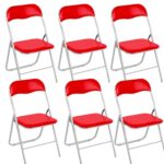 BAKAJI  Σετ 6 Καρέκλες Επενδυμένες Πτυσσόμενες Χρώμα Κόκκινο Δομή Ασημί Μεταλλική Καρέκλα  02829361 - Image 3